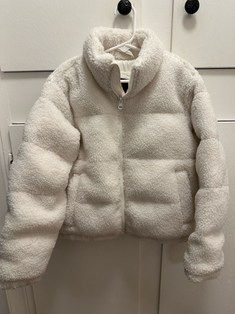 art class White Sherpa Puffer Jacket for Kids S